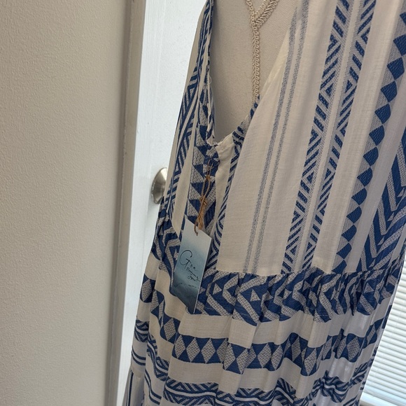 Japna Blue and White Geometric Maxi Dress - Picture 5 of 6